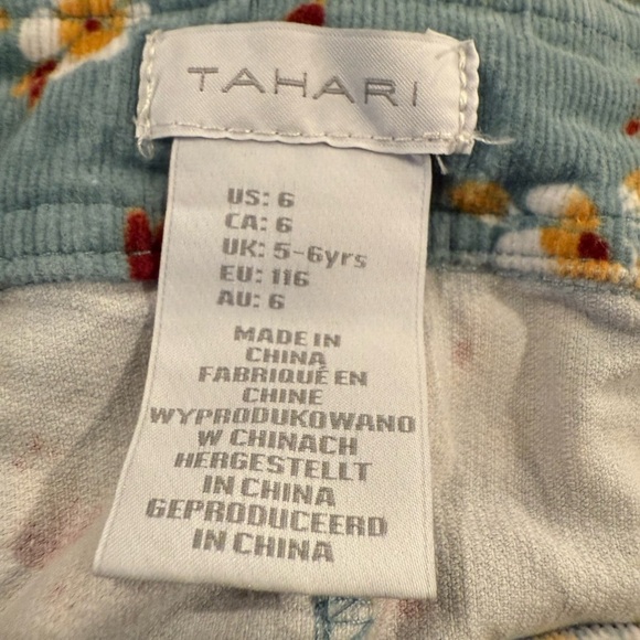 Tahari Kids Overalls dress in green corduroy with Floral Print/size 6 - Picture 7 of 7